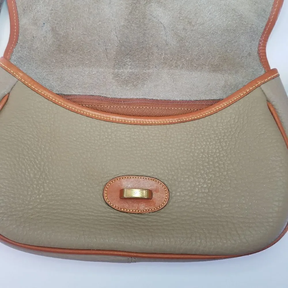 Vintage Dooney & Bourke 70's Over Pebble Leather Over Under Taupe Crossbody Bag